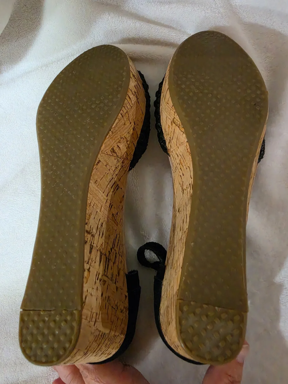 TOMS Women's Black Woven Cork Wedge Sandals Ankle Strap Size 8 Comfort Shoes